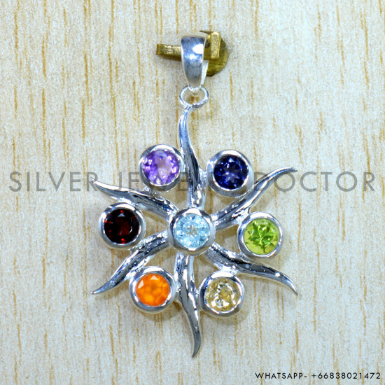Multistone 925 Sterling Silver Pendant (SJWP-1557)