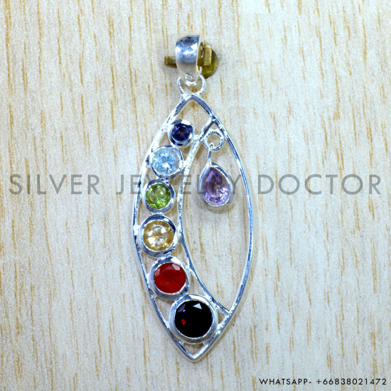 Multistone 925 Sterling Silver Pendant (SJWP-1561)