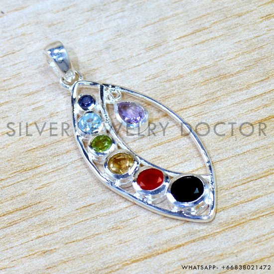 Multistone 925 Sterling Silver Pendant (SJWP-1561)