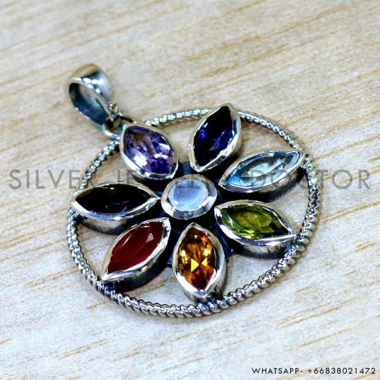 Multistone 925 Sterling Silver Pendant (SJWP-1563)