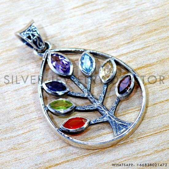 Multistone 925 Sterling Silver Pendant (SJWP-1564)