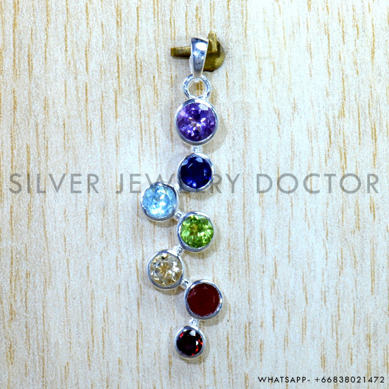 Multistone 925 Sterling Silver Pendant (SJWP-1566)