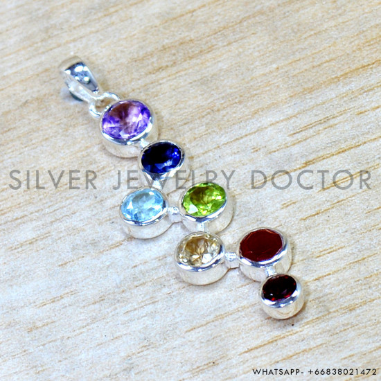 Multistone 925 Sterling Silver Pendant (SJWP-1566)