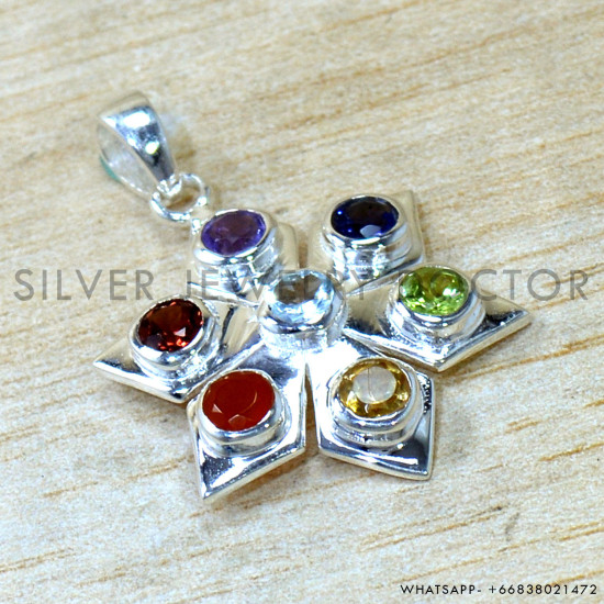 Multistone 925 Sterling Silver Pendant (SJWP-1567)