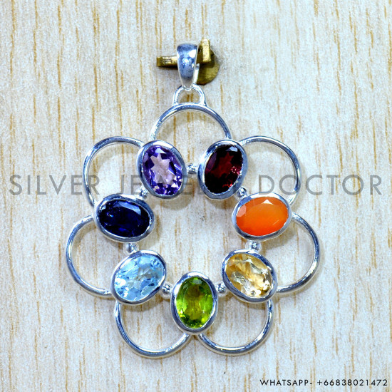 Multistone 925 Sterling Silver Pendant (SJWP-1568)
