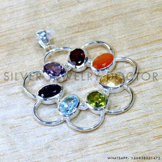 Multistone 925 Sterling Silver Pendant (SJWP-1568)