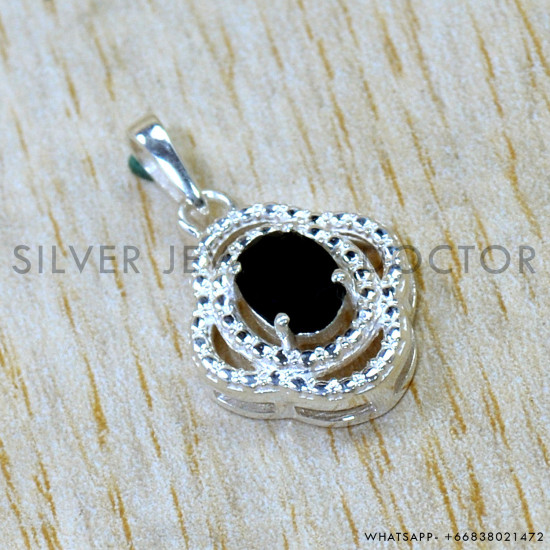 Black Onyx 925 Sterling Silver Pendant (SJWP-1581)