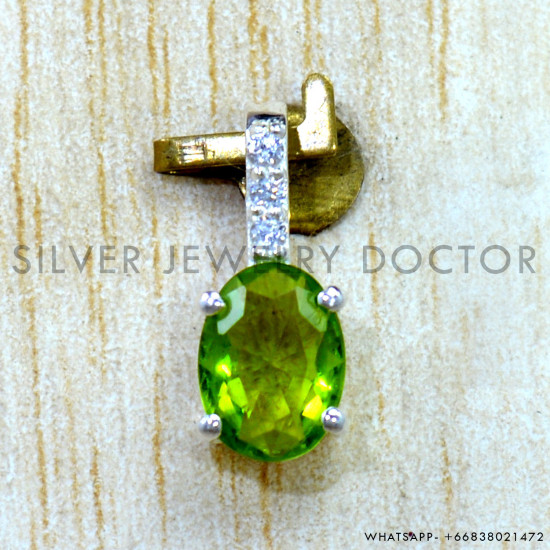 Peridot And Crystal 925 Sterling Silver Pendant (SJWP-1582)