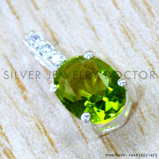 Peridot And Crystal 925 Sterling Silver Pendant (SJWP-1584)