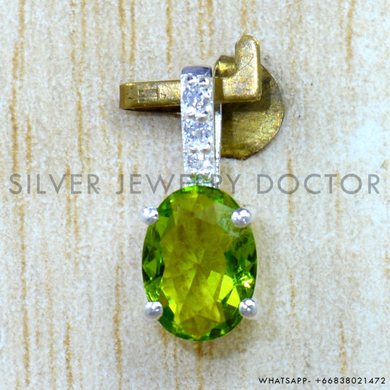 Peridot And Crystal 925 Sterling Silver Pendant (SJWP-1584)
