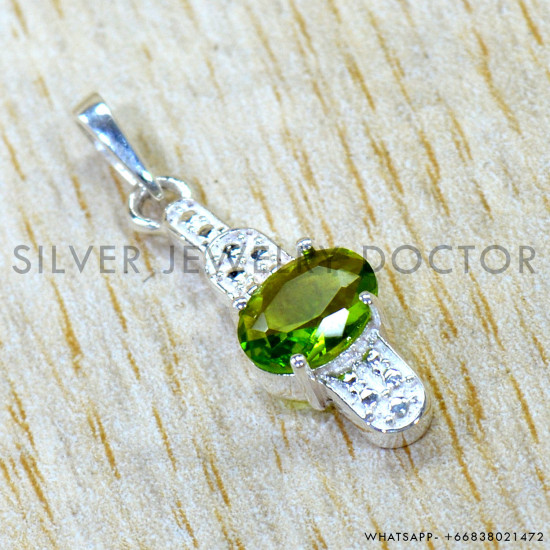 Peridot 925 Sterling Silver Pendant (SJWP-1585)