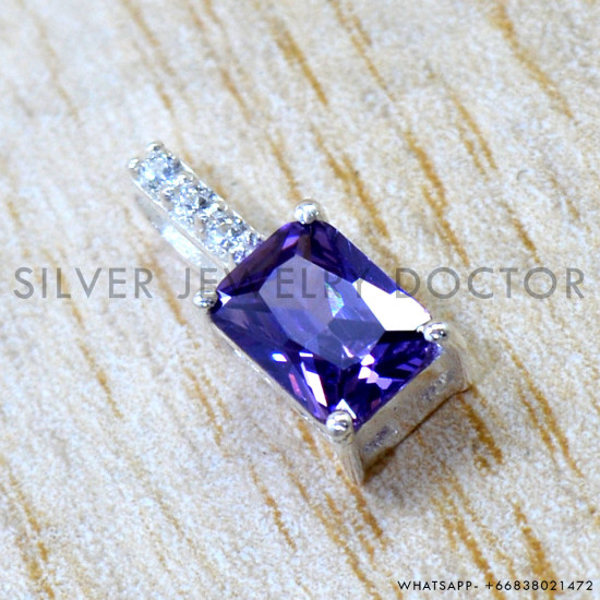 Amethyst And Crystal 925 Sterling Silver Pendant (SJWP-1586)