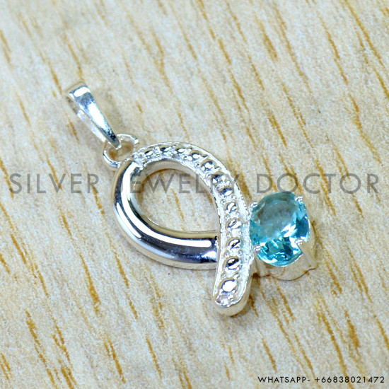 Blue Topaz 925 Sterling Silver Pendant (SJWP-1589)