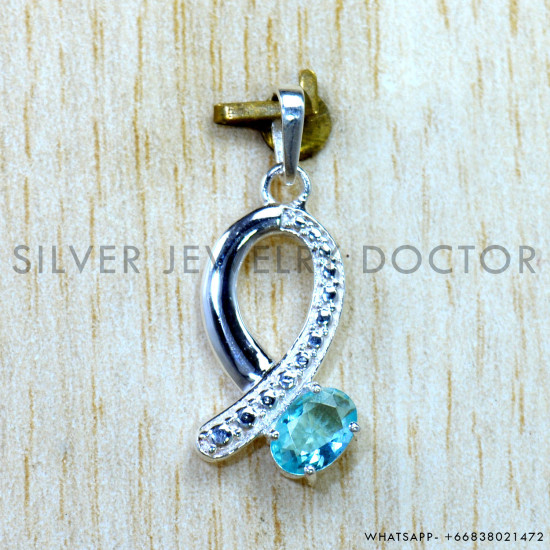 Blue Topaz 925 Sterling Silver Pendant (SJWP-1589)