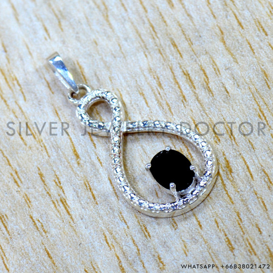 Black Onyx 925 Sterling Silver Pendant (SJWP-1593)