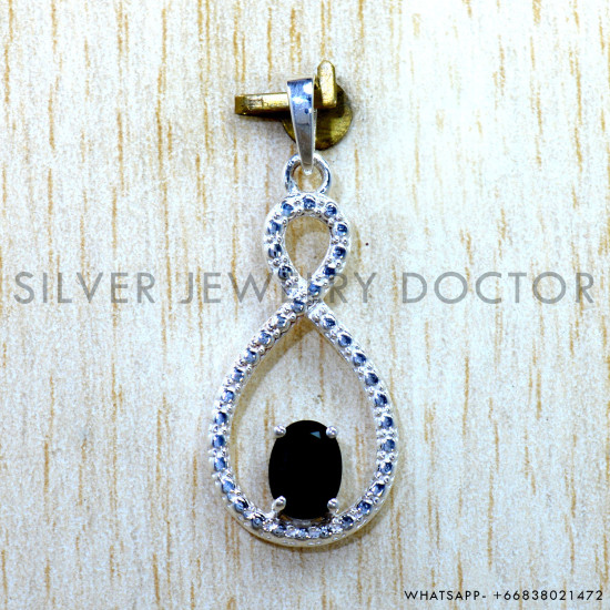 Black Onyx 925 Sterling Silver Pendant (SJWP-1593)