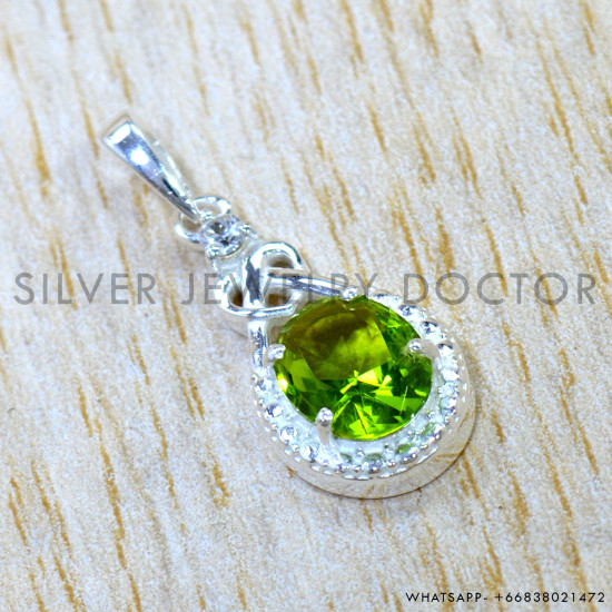 Peridot 925 Sterling Silver Pendant (SJWP-1594)