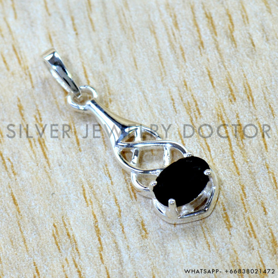 Black Onyx 925 Sterling Silver Pendant (SJWP-1602)