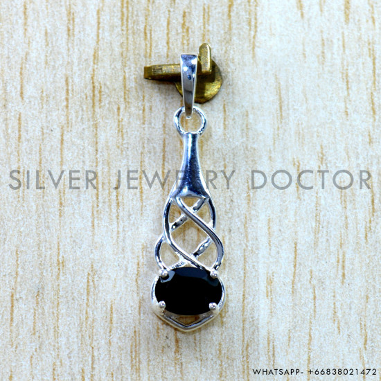 Black Onyx 925 Sterling Silver Pendant (SJWP-1602)
