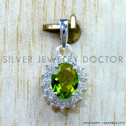 Peridot And Crystal 925 Sterling Silver Pendant (SJWP-1609)