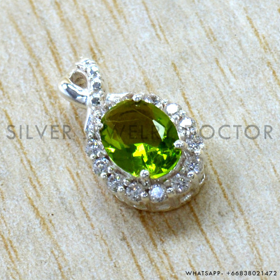 Peridot And Crystal 925 Sterling Silver Pendant (SJWP-1610)