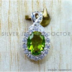 Peridot And Crystal 925 Sterling Silver Pendant (SJWP-1610)