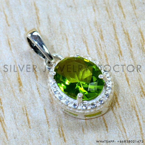 Peridot 925 Sterling Silver Pendant (SJWP-1613)