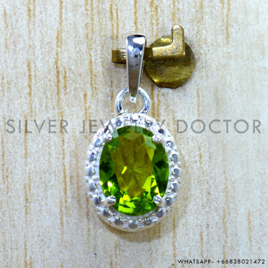 Peridot 925 Sterling Silver Pendant (SJWP-1613)