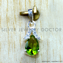 Peridot And Crystal 925 Sterling Silver Pendant (SJWP-1615)