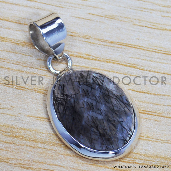 Black Rutile 925 Sterling Silver Pendant (SJWP-168) Black Rutile 925 Sterling Silver Pendant (SJWP-168)
