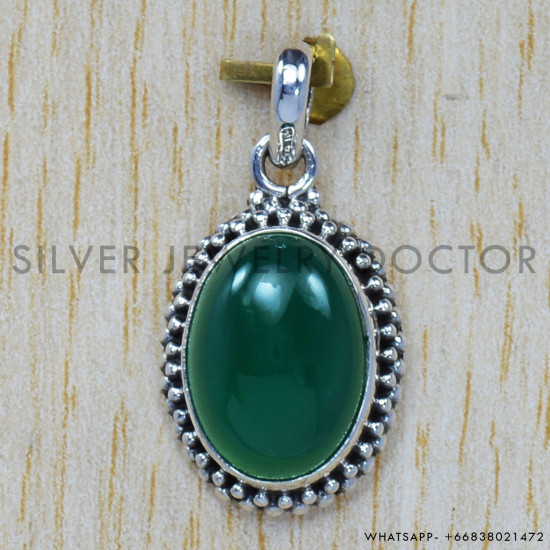 Green Onyx 925 Sterling Silver Pendant (SJWP-170)