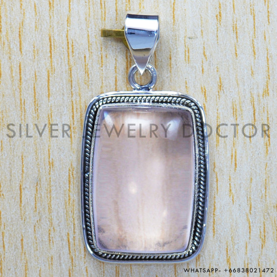 Rose Quartz 925 Sterling Silver Pendant (SJWP-178) Rose Quartz 925 Sterling Silver Pendant (SJWP-178)