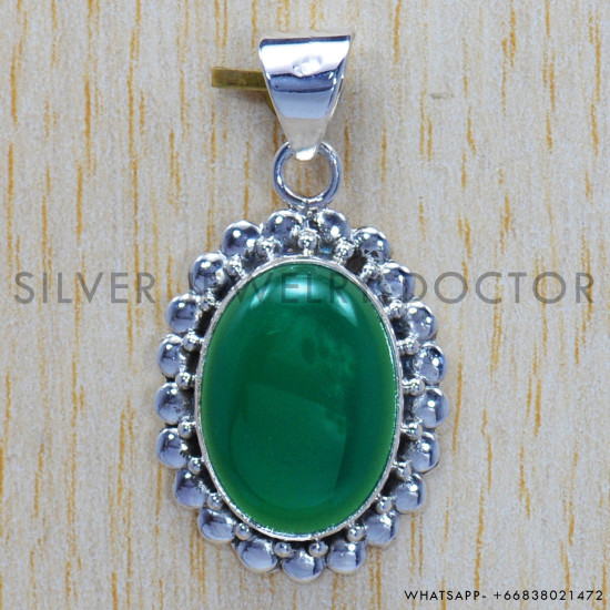 Green Onyx 925 Sterling Silver Pendant (SJWP-181) Green Onyx 925 Sterling Silver Pendant (SJWP-181)