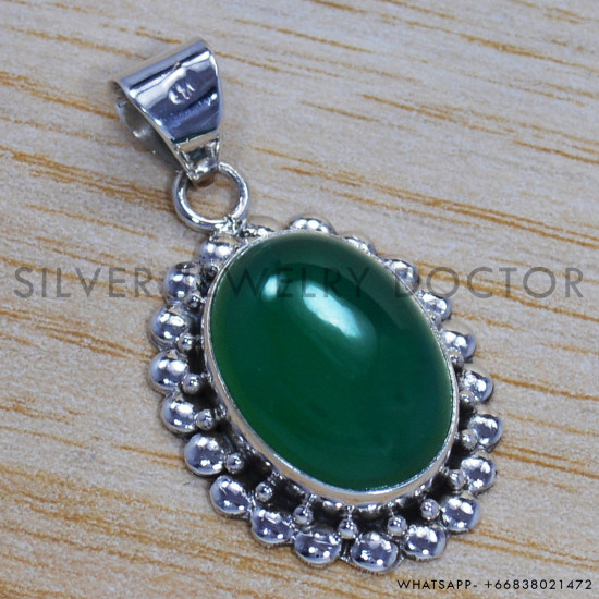 Green Onyx 925 Sterling Silver Pendant (SJWP-181) Green Onyx 925 Sterling Silver Pendant (SJWP-181)