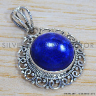 925 Real Sterling Silver Jewelry Lapis Lazuli Gemstone Royal Pendant SJWP-183