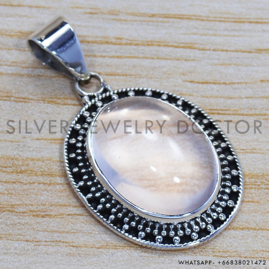 Rose Quartz 925 Sterling Silver Pendant (SJWP-188) Rose Quartz 925 Sterling Silver Pendant (SJWP-188)