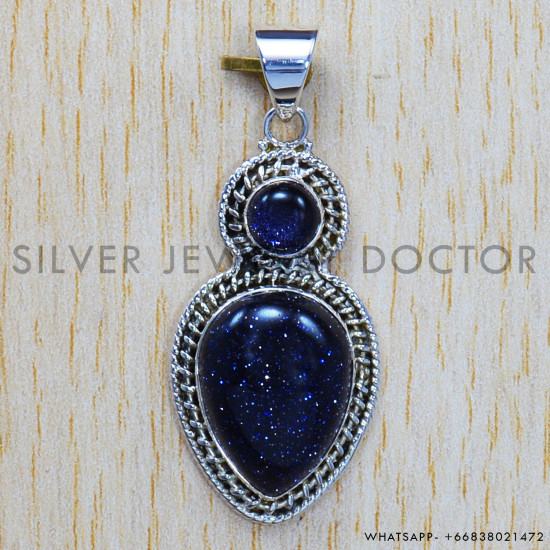Pure 925 Sterling Silver Nice Jewelry Blue Sunstone Fine Pendant SJWP-219