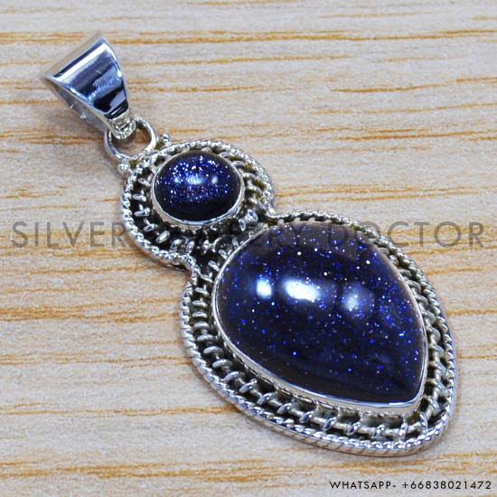 Pure 925 Sterling Silver Nice Jewelry Blue Sunstone Fine Pendant SJWP-219