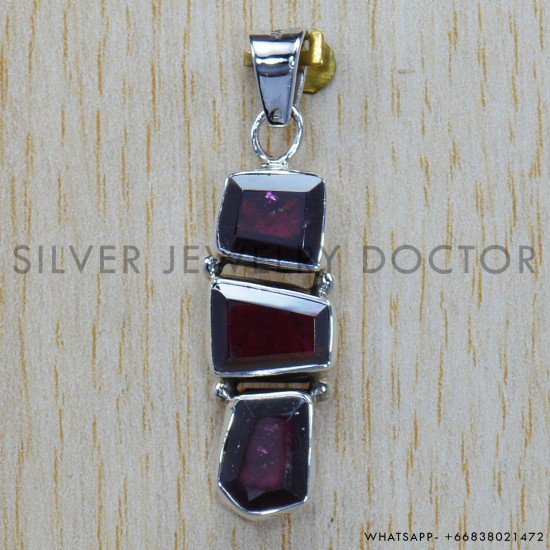 Garnet 925 Sterling Silver Pendant (SJWP-236)