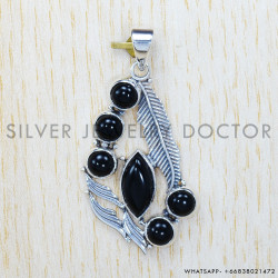 Black Onyx 925 Sterling Silver Pendant (SJWP-251)