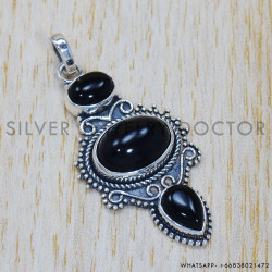 Black Onyx 925 Sterling Silver Pendant (SJWP-253)