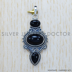 Black Onyx 925 Sterling Silver Pendant (SJWP-253)