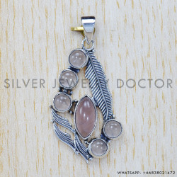 Rose Quartz 925 Sterling Silver Pendant (SJWP-254)