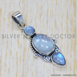 Rainbow Moonstone 925 Sterling Silver Pendant (SJWP-256) Rainbow Moonstone 925 Sterling Silver Pendant (SJWP-256)