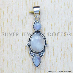 Rainbow Moonstone 925 Sterling Silver Pendant (SJWP-256)