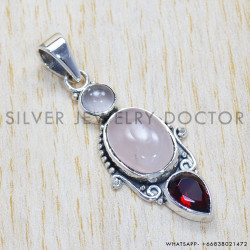 Rose Quartz 925 Sterling Silver Pendant (SJWP-276) Rose Quartz 925 Sterling Silver Pendant (SJWP-276)