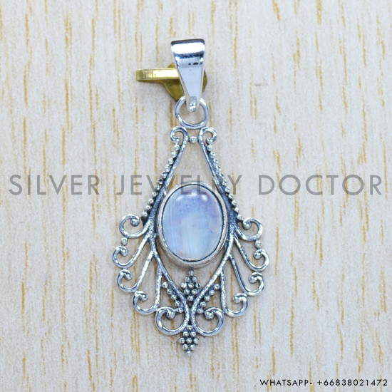 Rainbow Moonstone 925 Sterling Silver Pendant (SJWP-287) Rainbow Moonstone 925 Sterling Silver Pendant (SJWP-287)