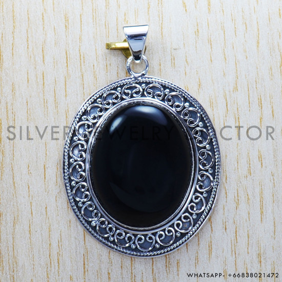 Black Onyx 925 Sterling Silver Pendant (SJWP-304) Black Onyx 925 Sterling Silver Pendant (SJWP-304)