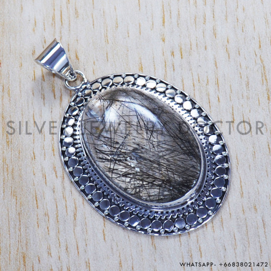 Black Rutile 925 Sterling Silver Pendant (SJWP-307) Black Rutile 925 Sterling Silver Pendant (SJWP-307)