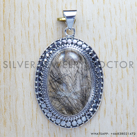 Black Rutile 925 Sterling Silver Pendant (SJWP-307) Black Rutile 925 Sterling Silver Pendant (SJWP-307)